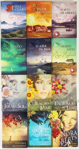 Lote 62 - NORA ROBERTS: TESOUROS ESCONDIDOS; O RECIFE; MARÉS ALTAS; O CORAÇÃO DO MAR; AS LÁGRIMAS DA LUA; AS JÓIAS DO SOL; A COR DO FOGO; A AZUL DA BAÍA; PORTO DE ABRIGO; ENTRE O CÉU E A TERRA; LEVADO PELO MAR; MENTIRAS CRUÉIS. 12 OBRAS - Nora Roberts, Pa