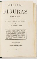 Lote 63 - GALERIA DE FIGURAS PORTUGUEZAS. A POESIA POPULAR NOS CAMPOS. - L. A. Palmeirim, Porto e Braga, Livraria Internacional de Ernesto Chardron - Editor, 1879. Raríssimo. Peça de colecção. Meia-encadernação inglesa em pele com títulos e ferros a ouro