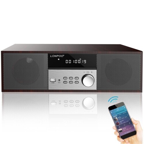 Lote 223 - Sistema estéreo Micro HiFi compacto com leitor de CD, Bluetooth, rádio FM, USB, entrada AUX, ecrã LED, botões grandes e controlo remoto. O artigo provém de uma encomenda não entregue ao cliente, está em estado novo, nunca usado, sendo vendido n