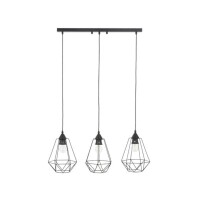 Lote 286 - Candeeiro suspenso DEL7LIT03-111 Luster Wire da Westwing, 75x25 cm, preto e transparente. Possui 3 pontos de luz, soquetes E27, altura ajustável de 200 cm. Ideal para interiores modernos.