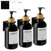 Lote 291 - RISAKOGO Conjunto de 3 dispensadores de sabão de parede, 500 ml cada. Dispensador preto para champô, sabonete líquido ou detergente, ideal para utilização na cozinha e na casa de banho. Não é necessário furar. O artigo provém de uma encomenda n