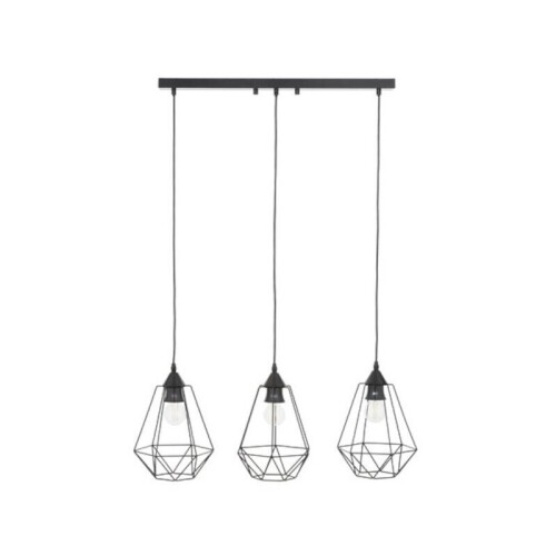 Lote 19 - Candeeiro suspenso DEL7LIT03-111 Luster Wire da Westwing, 75x25 cm, preto e transparente. Possui 3 pontos de luz, soquetes E27, altura ajustável de 200 cm. Ideal para interiores modernos.