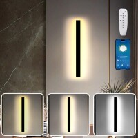 Lote 137 - Luz de parede LED SUCIKORIO 80cm Long: Regulável 3000K-6500K, 32W, design preto moderno, 230V, com controlo remoto e compatibilidade com aplicações para quarto ou sala de estar. O artigo provém de uma encomenda não entregue ao cliente, está em 