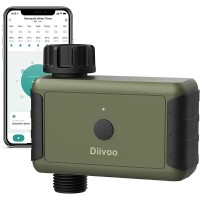 Lote 178 - Controlador de rega automático Diivoo Bluetooth: temporizador de água de 2 vias com 3 programas de rega, ideal para piscinas e relvados. Conectividade Bluetooth para um controlo e programação fáceis. O artigo provém de uma encomenda não entregu