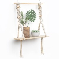 Lote 32 - Afuly boho wooden wall shelf, handcrafted macramé floating shelf for decoration, ideal for balcony, bathroom, or living room. O artigo provém de uma encomenda não entregue ao cliente, está em estado novo, nunca usado, sendo vendido no estado em 