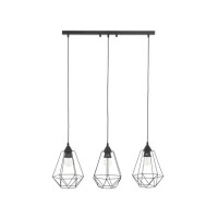 Lote 176 - Candeeiro suspenso DEL7LIT03-111 Luster Wire da Westwing, 75x25 cm, preto e transparente. Possui 3 pontos de luz, soquetes E27, altura ajustável de 200 cm. Ideal para interiores modernos.