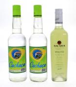 Lote 2609 - Três Garrafas: Uma garrafa de Bacardi Classic Cocktails - Mojito, (Superior Rum, Mint and Lime), (14,9% vol. - 70 cl); Duas garrafas de Cachaça Milbar - Destilado de Cana de Açucar, (38% vol. - 70 cl).
