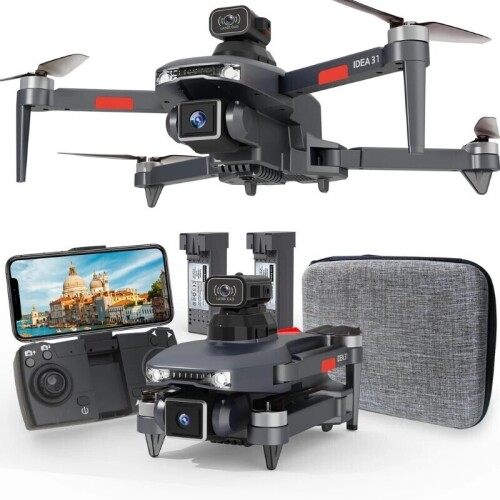 Lote 24 - TTROARDS 31P Drone com motor sem escovas, câmara 4K, prevenção de obstáculos em 360°, WiFi 5G, lente ajustável, 40KM/H à prova de vento, mini drone dobrável com 2 baterias, suporte de altitude, para crianças e adultos. O artigo provém de uma enc