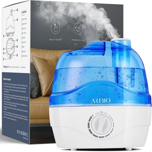 Lote 68 - Humidificador ultrassónico Aromacare, capacidade 2L, para salas (20-60m²), vapor frio, 25 horas de funcionamento (névoa baixa). Controlo manual da humidade, alimentação AC, proteção contra a falta de água. Certificado CE, RoHS, ISO. Dimensões: 2