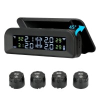 Lote 119 - Sistema de controlo da pressão dos pneus TPMS alimentado a energia solar da Jansite, gama de 22-87 psi. Montagem no para-brisas com 4 sensores externos. Sistema de alarme sem fios em tempo real para pneus de automóveis. O artigo provém de uma e