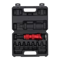 Lote 133 - Professional electric rivet nut gun adapter kit, designed for cordless drills, ideal for adding rivet nuts. Includes adapter only (rivets not included), weighs 449g, packaging size 21.6 x 14.6 x 6.4 cm, red color, 600 RPM speed. O artigo provém