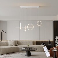 Lote 137 - Luminária suspensa LED moderna Eoodis, design linear ajustável com controlo remoto. Ideal para salas de estar, salas de jantar ou quartos. Acabamento em branco. (Sem caixa original).