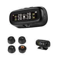 Lote 139 - Sistema de controlo da pressão dos pneus TPMS da Jansite para automóveis. Painel solar e cabo USB com 4 sensores e 6 alarmes. Ecrã LCD com monitorização da temperatura para automóveis, SUVs e veículos. O artigo provém de uma encomenda não entre