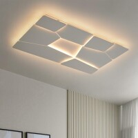 Lote 176 - Candeeiros de teto LED modernos, design geométrico criativo, lustre retangular ajustável com controlo remoto, 90x60 cm, 102W, para sala de estar, escritório e quarto. O artigo provém de uma encomenda não entregue ao cliente, está em estado novo