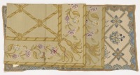 Lote 56 - TAPETES DE ARRAIOLOS, AMOSTRAS - Conjunto de 3 amostras de tapetes bordados a fio de lã policromada em fundo bege com desenho floral, inacabados. Dim: 90x67 cm, 86x66 cm e 72x146 cm. Nota: sinais de uso