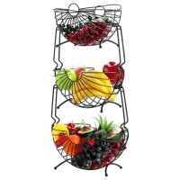 Lote 35 - BreeRainz Cesto de fruta em metal amovível de 3 níveis, preto, design moderno. Dimensões: 20D x 30W x 61H cm. Ideal para pão, snacks, frutas e legumes. O artigo provém de uma encomenda não entregue ao cliente, está em estado novo, nunca usado, s