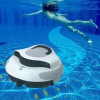 Lote 48 - Aspirador de piscina sem fios KANGJIEM para piscinas acima do solo, aspirador robótico automático com dois motores de acionamento, função de estacionamento automático. Alimentação AC, 50 gramas. Uma cor. O artigo provém de uma encomenda não entr