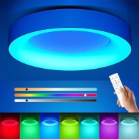 Lote 67 - Candeeiro de teto Matane RGB LED, 24W, regulável por controlo remoto, 2400 lúmens, 28x28x6 cm, eficiência energética, mudança de cor, design moderno em policarbonato, IP40, para uso doméstico. O artigo provém de uma encomenda não entregue ao cli