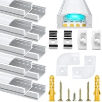 Lote 176 - Chesbung Aluminum LED Profile, 10 U-shaped 1M channels for 12mm LED strips, with frosted white cover, LED diffusers, ideal for indirect ceiling lighting. O artigo provém de uma encomenda não entregue ao cliente, está em estado novo, nunca usado