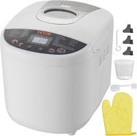 Lote 210 - Máquina de fazer pão VEVOR 19-em-1, capacidade de 2lb, tacho antiaderente de cerâmica, sem glúten, pão de trigo integral, programável, 650W, branco. Dimensões: 14,1“ x 11,4” x 11,4”. Limpar com pano seco. O artigo provém de uma encomenda não en