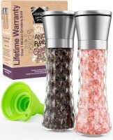 Lote 247 - HOME EC Salt and Pepper Grinder Set, moinhos ajustáveis de aço inoxidável e vidro, design moderno, capacidade de 170g, 1,4 lbs, por EC Brandz LLC. O artigo provém de uma encomenda não entregue ao cliente, está em estado novo, nunca usado, sendo