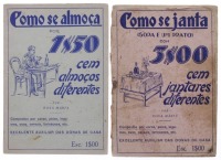 Lote 208 - COMO SE ALMOÇA POR 1$50 E COMO SE JANTA COM 3$00, LIVROS - 2 Opúsculos vintage. Por Rosa Maria, "Como se Almoça por 1$50" e "Como se Janta com 3$00", Cem Almoços e Cem Jantares diferentes. Encadernação de brochura. Dim: 19x13 cm. Nota: sinais d