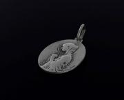 Lote 1138 - Pendente em prata AG 835 com 4,62 gramas de peso total, medalha imagem de Nossa Senhora do Carrapito, 3 X 2 cm de medidas (oval) , usado