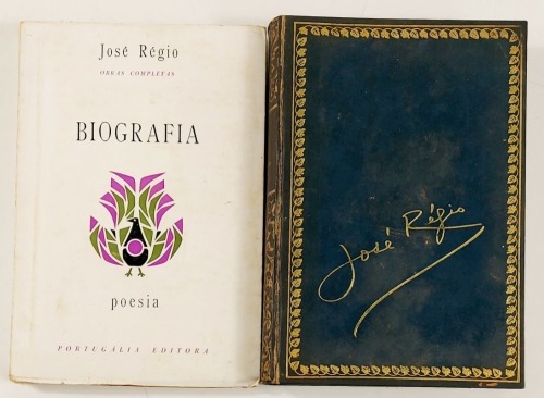 Lote 4 - BIOGRAFIA. POESIA; JOGO DA CABRA CEGA. 2 OBRAS - José Régio, Lisboa, Portugália Editora; Brasília Editora, 1969; 1971. Edição de "Biografia" apresenta em extra-texto, ilustrações de Júlio [Reis Pereira], irmão do autor. Capas de João da Câmara Le