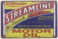 Lote 114 - PLACA PUBLICITÁRIA - Placa metálica com publicidade "Streamline Motor Oil". Dim: 20x30 cm. Nota: sem uso