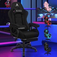 Lote 2 - Cadeira gamer ALFORDSON com suporte lombar massageador, apoio de cabeça, altura ajustável e design ergonómico. Feita em tecido. Cor preta. O artigo provém de uma encomenda não entregue ao cliente, está em estado novo, nunca usado, sendo vendido 