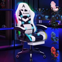 Lote 16 - Cadeira gamer ALFORDSON LED com massagem de 8 pontos, iluminação RGB, suporte lombar, apoio de cabeça e altura ajustável. Design ergonómico. Cor branca. O artigo provém de uma encomenda não entregue ao cliente, está em estado novo, nunca usado, 