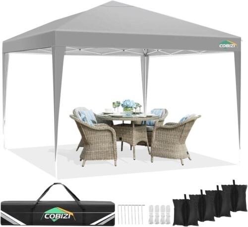 Lote 48 - COBIZI Tenda de campanha dobrável Ez de 3 x 3 metros, impermeável e com proteção UPF 50+. Toldo dobrável portátil e instantâneo, ideal para exteriores, camping, eventos comerciais, festas e pátios. Fácil de montar e transportar, proporciona somb