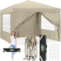 Lote 282 - COBIZI Tenda de campanha dobrável de 3 x 3 metros com 4 paredes laterais. Impermeável e adequada para uso comercial, ideal para festas, casamentos e eventos ao ar livre. Inclui bolsa de transporte para fácil armazenamento e transporte. Refúgio 