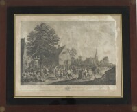 Lote 8 - FÊTE FLAMANDE - Gravura francesa sobre papel por J.P. Le Bas, pintura de David Teniers, título "4.Me Fête Flamande". Dim: mancha 45x65 cm. Dim: moldura 78x96 cm. Nota: papel com manchas