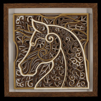 Lote 13 - QUADRO DECORATIVO - Trabalho em cartolina recortada e vazada sobreposta em diversas camadas em tons de bege e castanho com moldura de caixa. Dim: 25,5x25,5 cm (moldura)