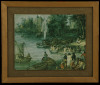 Lote 44 - PAISAGEM COM FIGURAS - Impressão decorativa sobre cartão, motivo "Paisagem com Figuras". Dim: mancha 26x33 cm. Dim: moldura 38x45 cm - 3