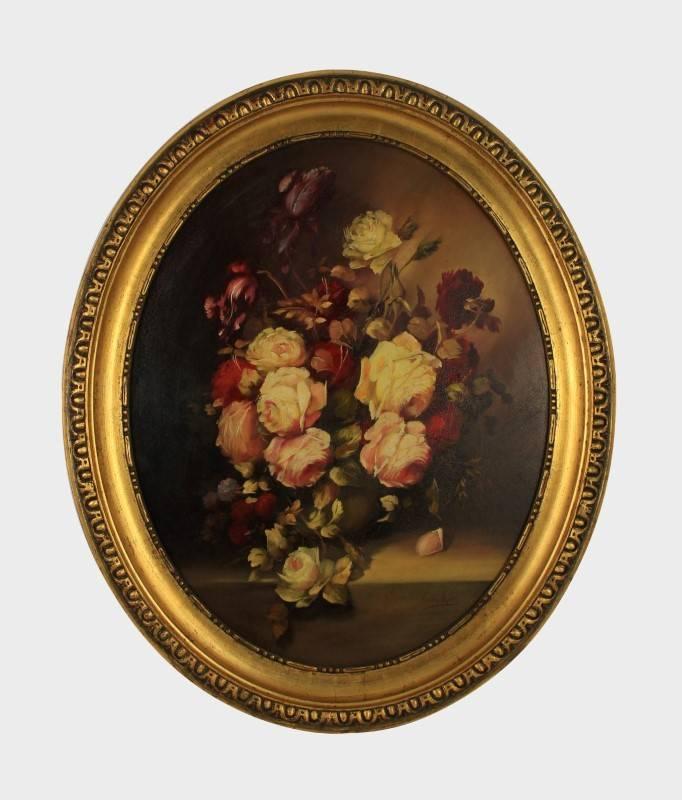 Quadro a óleo assinado pintura de dama e Rosas moldura dourada Carcavelos E  Parede • OLX Portugal
