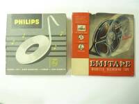 Lote 9120 - Par de fitas magnéticas antigas, magnetic tape, Philips made in Holland e magnectic recording tape, Emitape, " His Master´s Voice", made in Great Britain