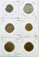 Lote 9162 - Lote de 6 moedas, moeda de 4 Centavo de 1919, moedas de 5 Centavos de 1924 e 1927, moedas de 10 Centavos de 1925 e 1926 e moeda de 20 Centavos de 1925