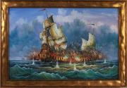 Lote 116 - J.Harvey - Original - Pintura a óleo sobre tela, assinado, motivo "Batalha Naval", mancha com 55x86 cm (moldura com 98x68 cm)