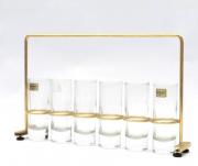 RETIRADO DANIFICADO - Lote 44 - Estrutra em metal dourado com conjunto de 6 copos de vidro D'Arques da Luminarc, sem sinais de uso, com marcas.
