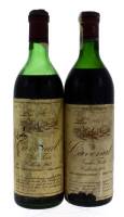 Lote 1407 - 2025 - Duas garrafas de Vinho Tinto, Cavenal, Colheita 1961 (720ml-12%vol) e 1963 (700ml-12%vol), Região do Ribatejo, Caves Nacionais. Nota: Com perda, Rótulos danificados