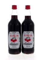 Lote 1269 - Duas garrafas de Licor de Ginja, Olaias, com " Elas " Ginjas, Bebi Lusa, (1L-16%vol).