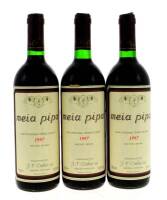 Lote 1365 - Três garrafas de Vinho Tinto, Meia Pipa, Colheita 1997, Vinho Regional Terras de Sado, J. P. Vinhos, (750ml-12,5%vol).